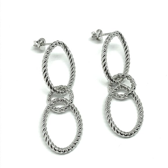 Sterling Silver Roped Design Triple Ring Dangle Earrings - Picture 2 of 6